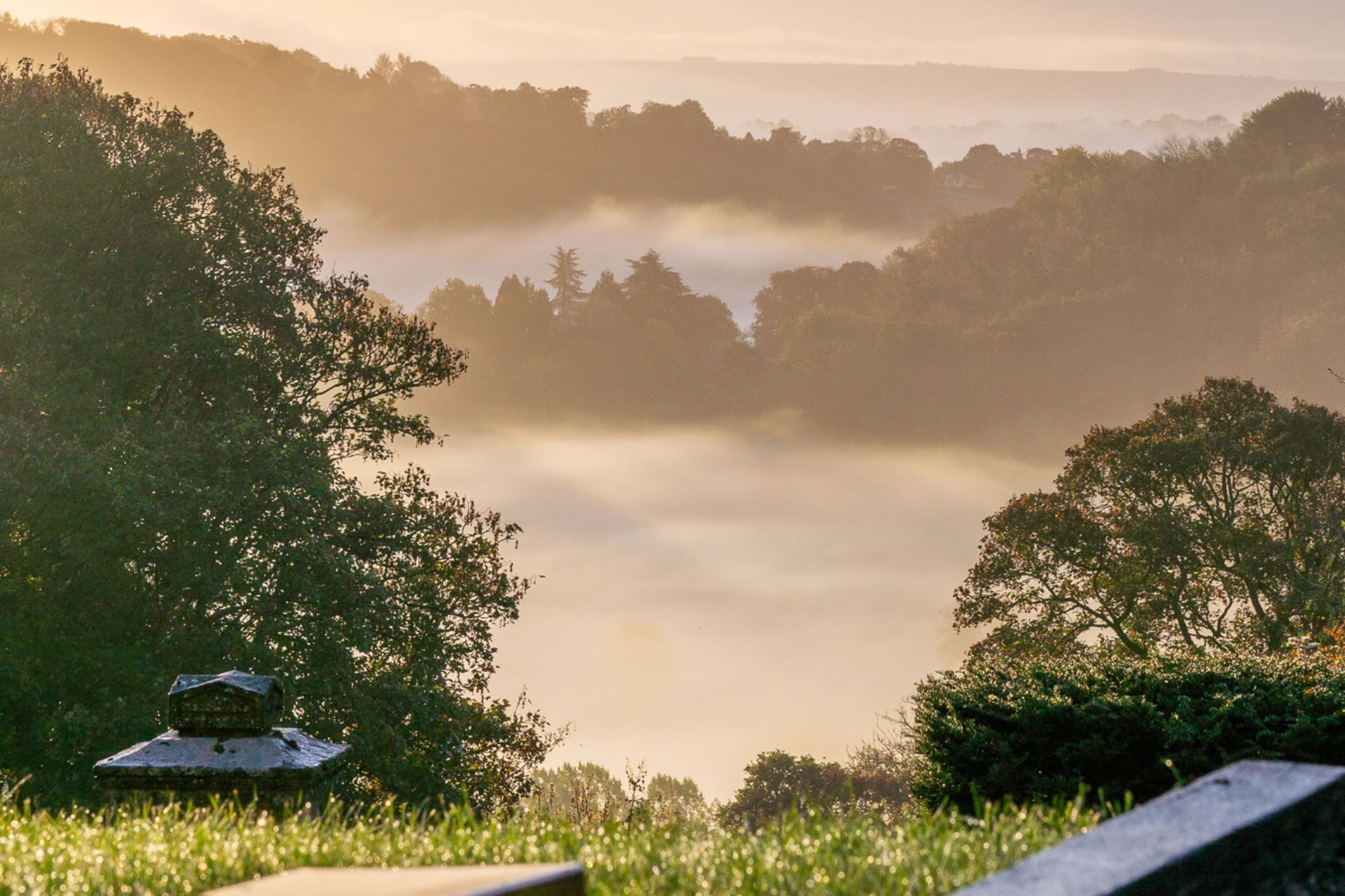 Combe Grove Valley view - sunrise with mist over the Limpley Stoke valley