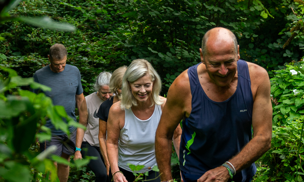 Clients on a woodland walk at Combe Grove